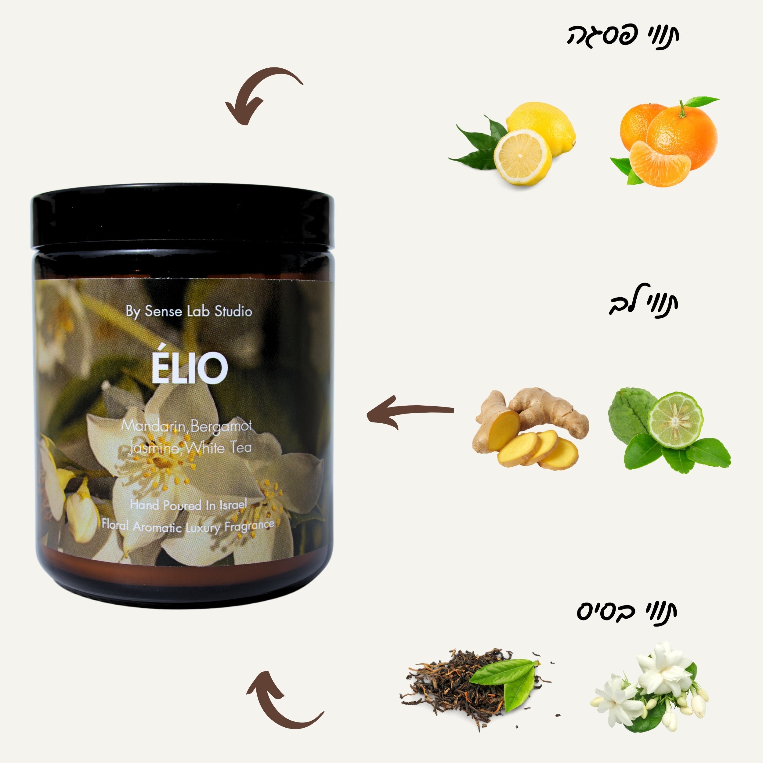 ÉLIO- נר ריחני איכותי בניחוח תה לבן וג&