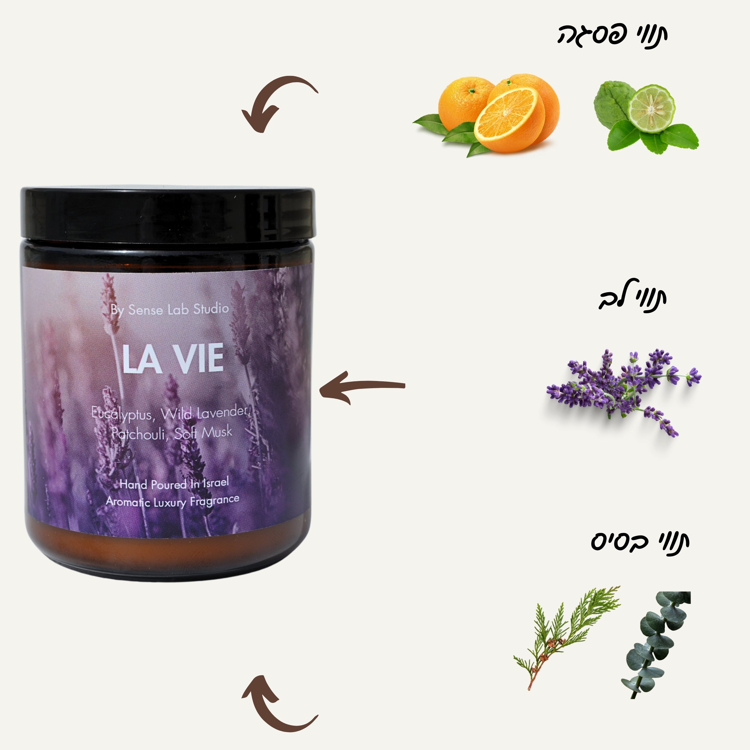 LA VIE - נר ריחני איכותי בניחוח לוונדר | 100% שעוות סויה