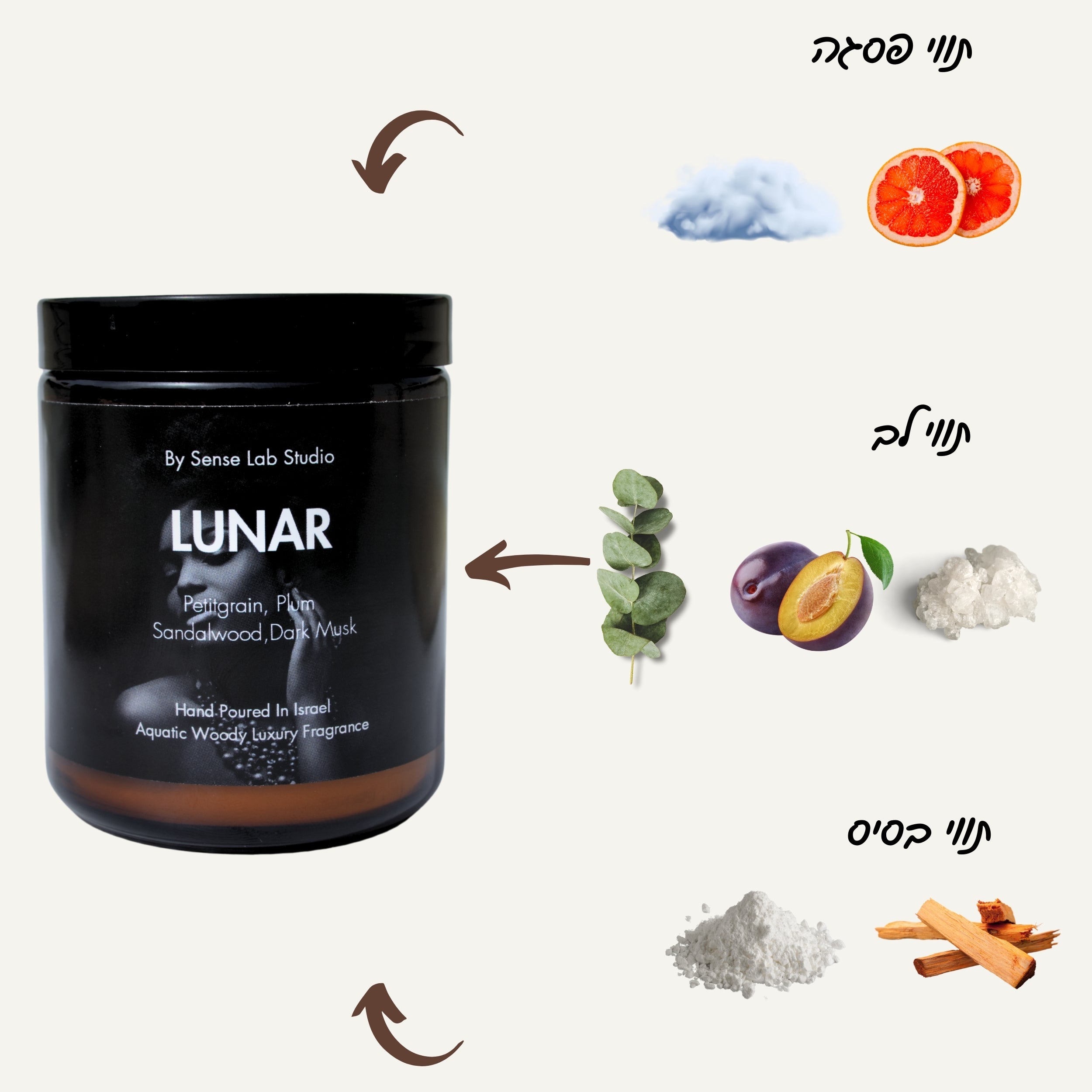 Lunar - נר ריחני איכותי בניחוח עצי ימי | 100% שעוות סויה