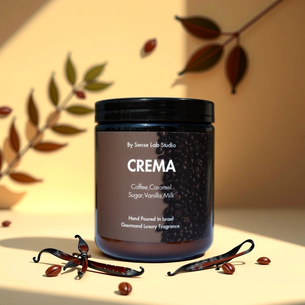 CREMA - נר ריחני איכותי בניחוח קפה וניל | 100% שעוות סויה