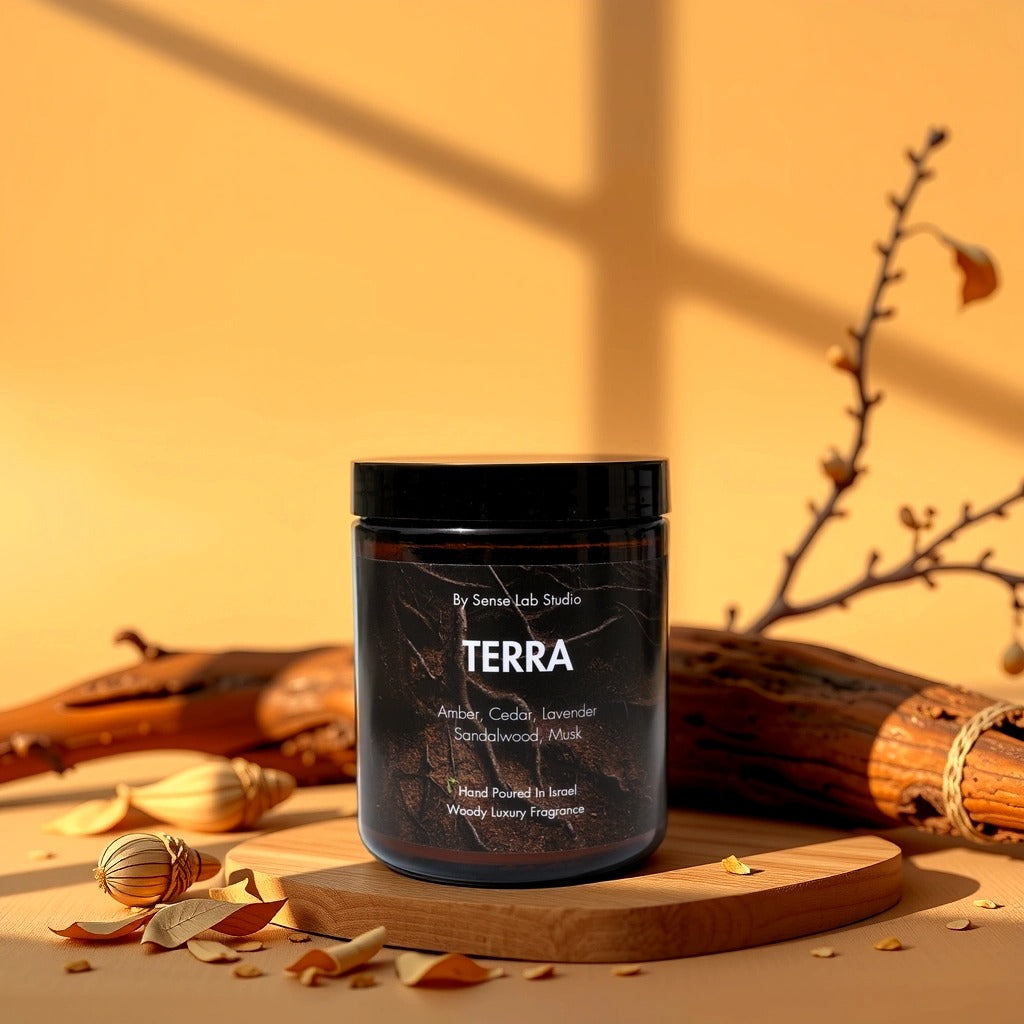 TERRA - נר ריחני איכותי בניחוח אדמתי עמוק | 100% שעוות סויה
