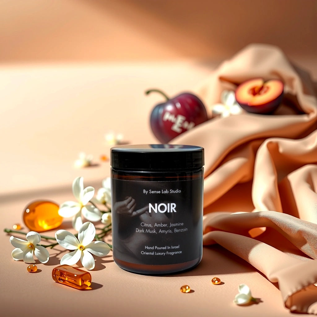 Noir - נר ריחני איכותי בניחוח שזיף ויסמין | 100% שעוות סויה