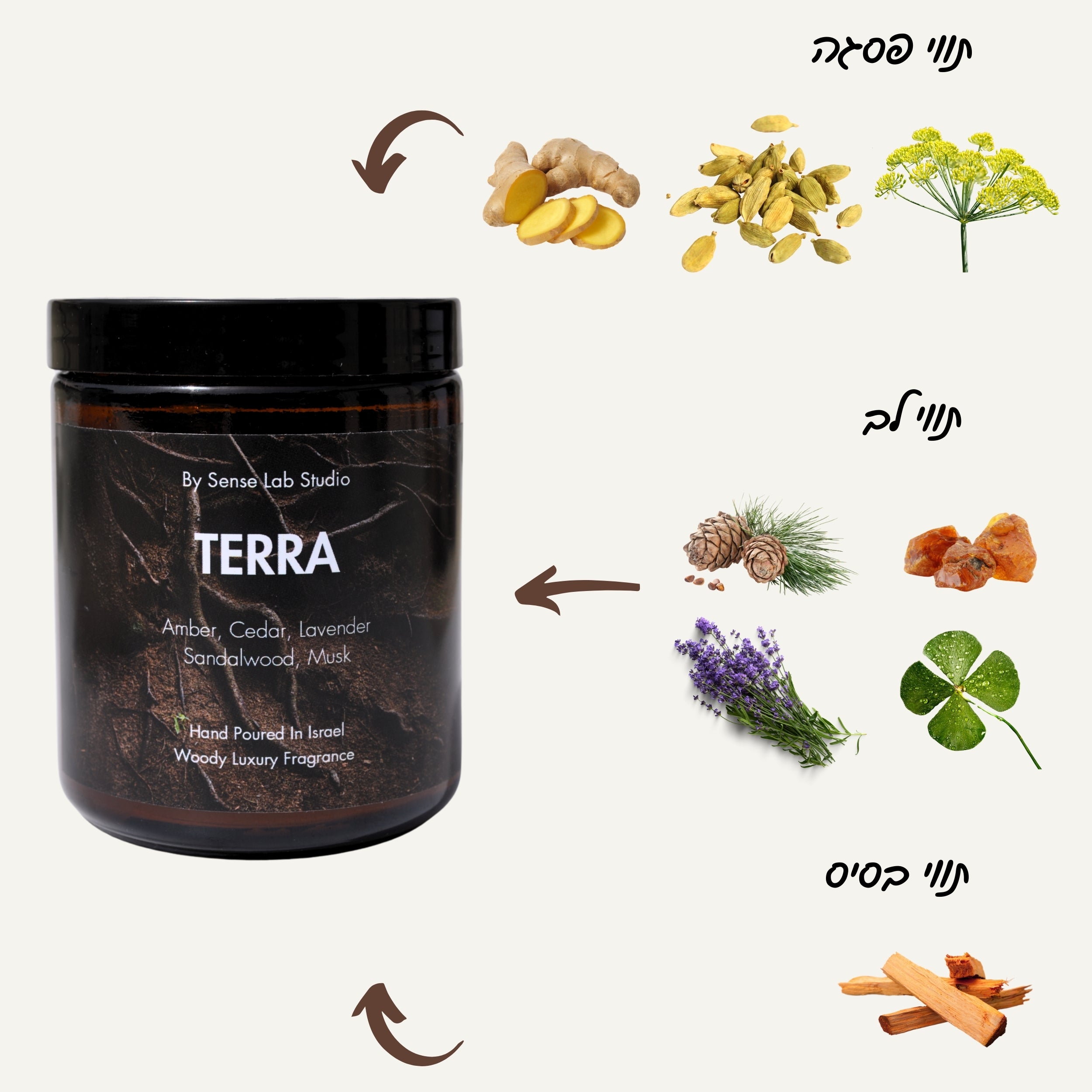 TERRA - נר ריחני איכותי בניחוח אדמתי עמוק | 100% שעוות סויה