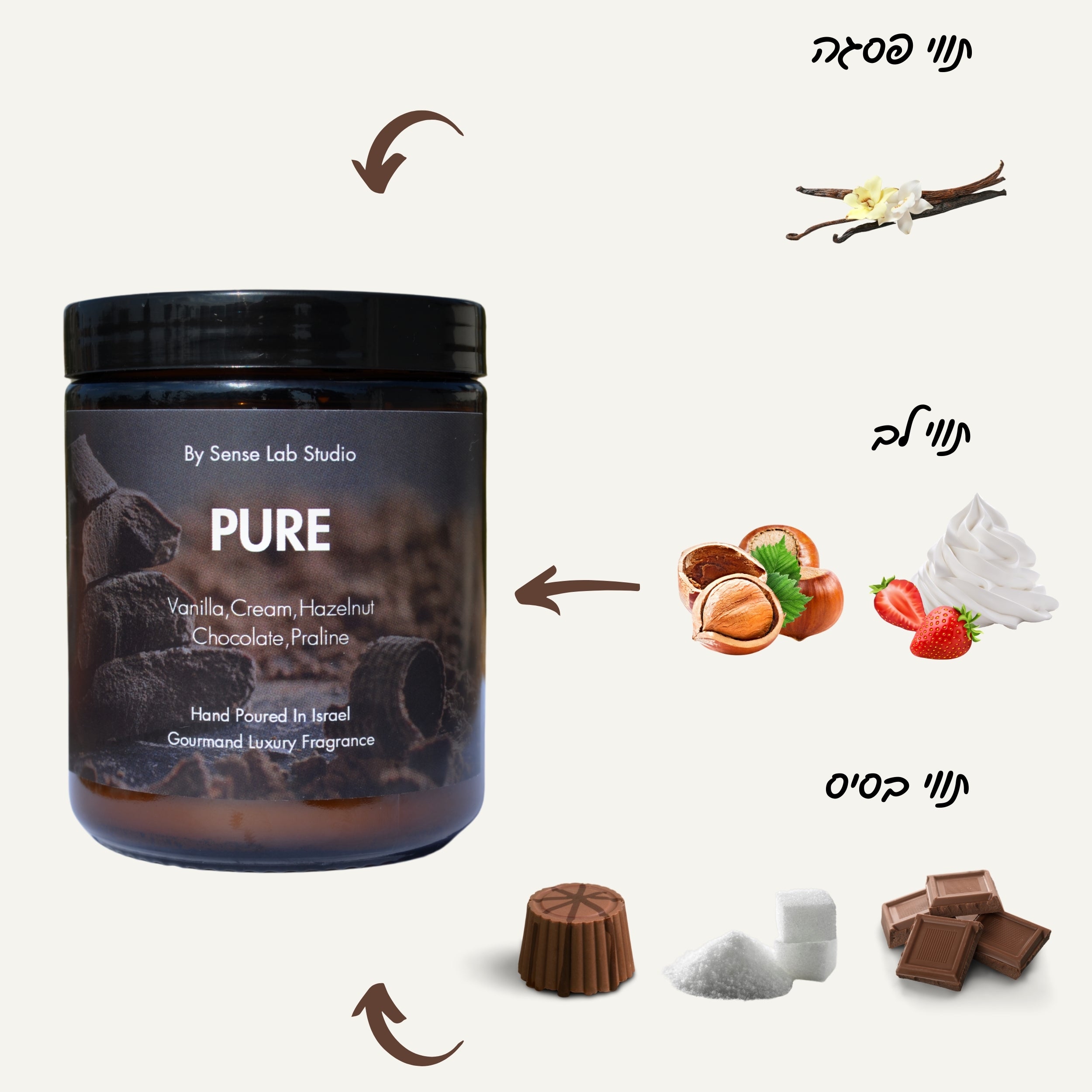 PURE - נר ריחני איכותי בניחוח שוקולד | 100% שעוות סויה