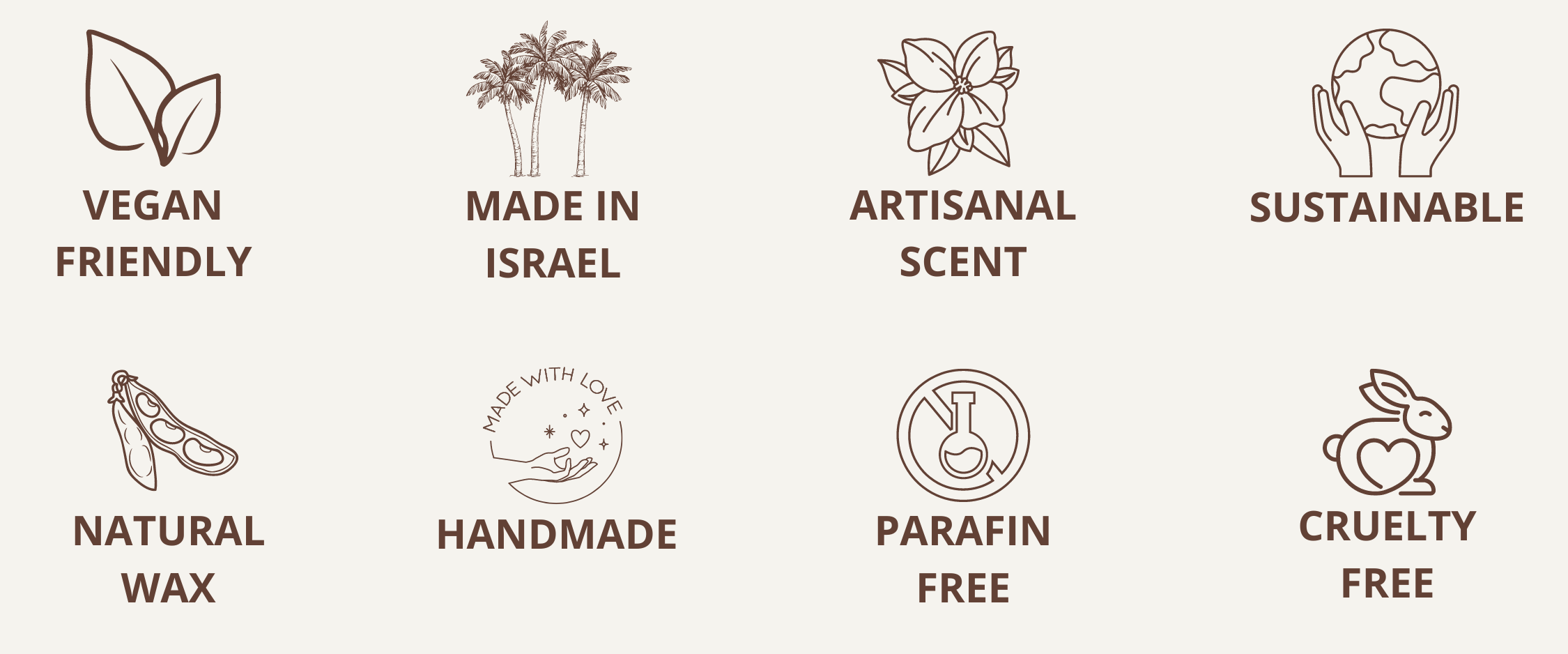 parafin free / natural wax / vegan friendly / made in israel / handmade/ arisanal scent / sustainable banner
