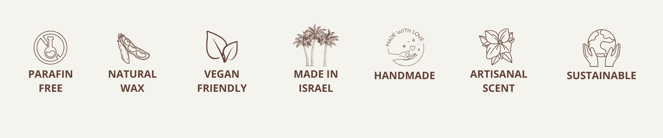 parafin free / natural wax / vegan friendly / made in israel / handmade/ arisanal scent / sustainable banner
