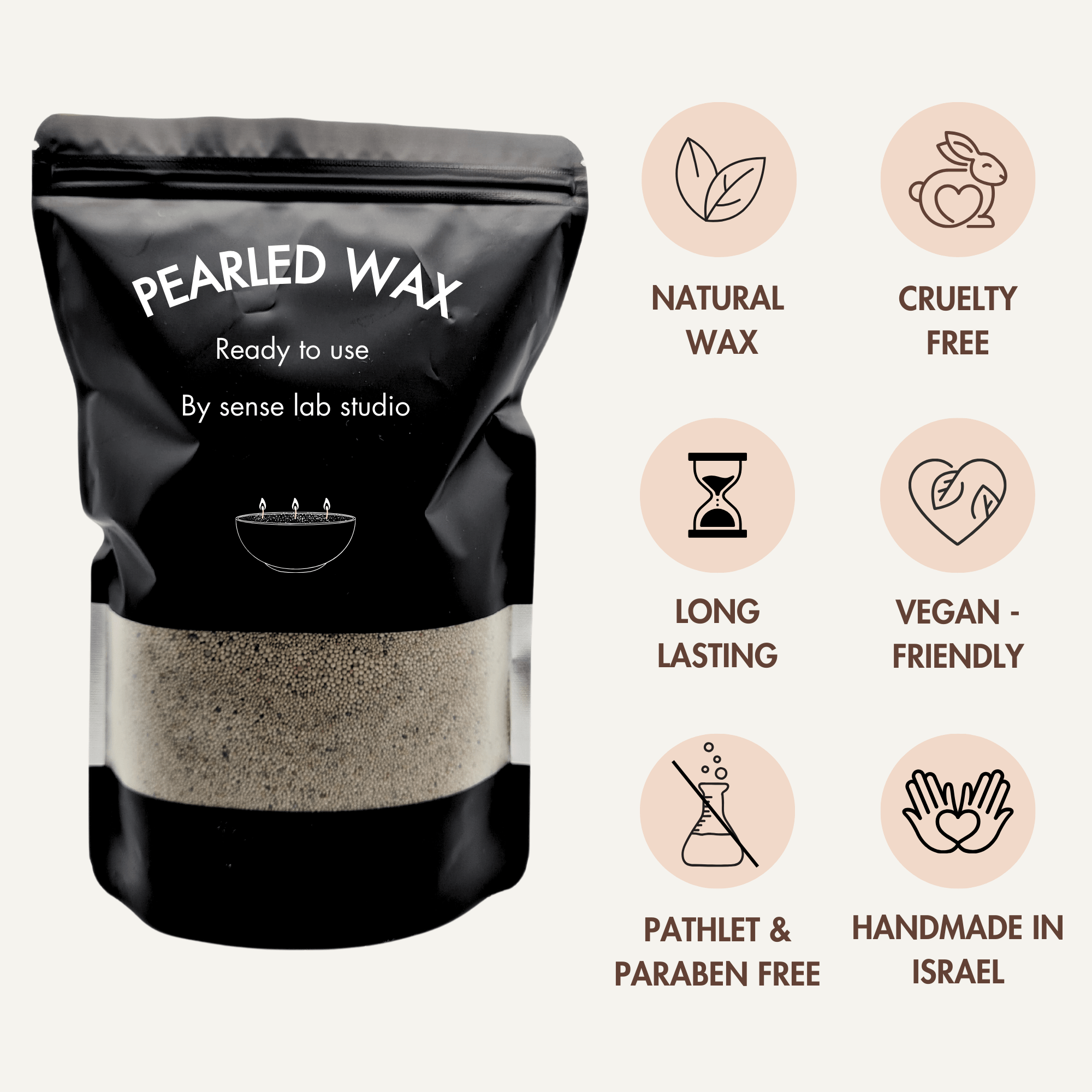 Stonewashed- פניני שעווה בגוון אבן גיר scnted candle sense lab studio