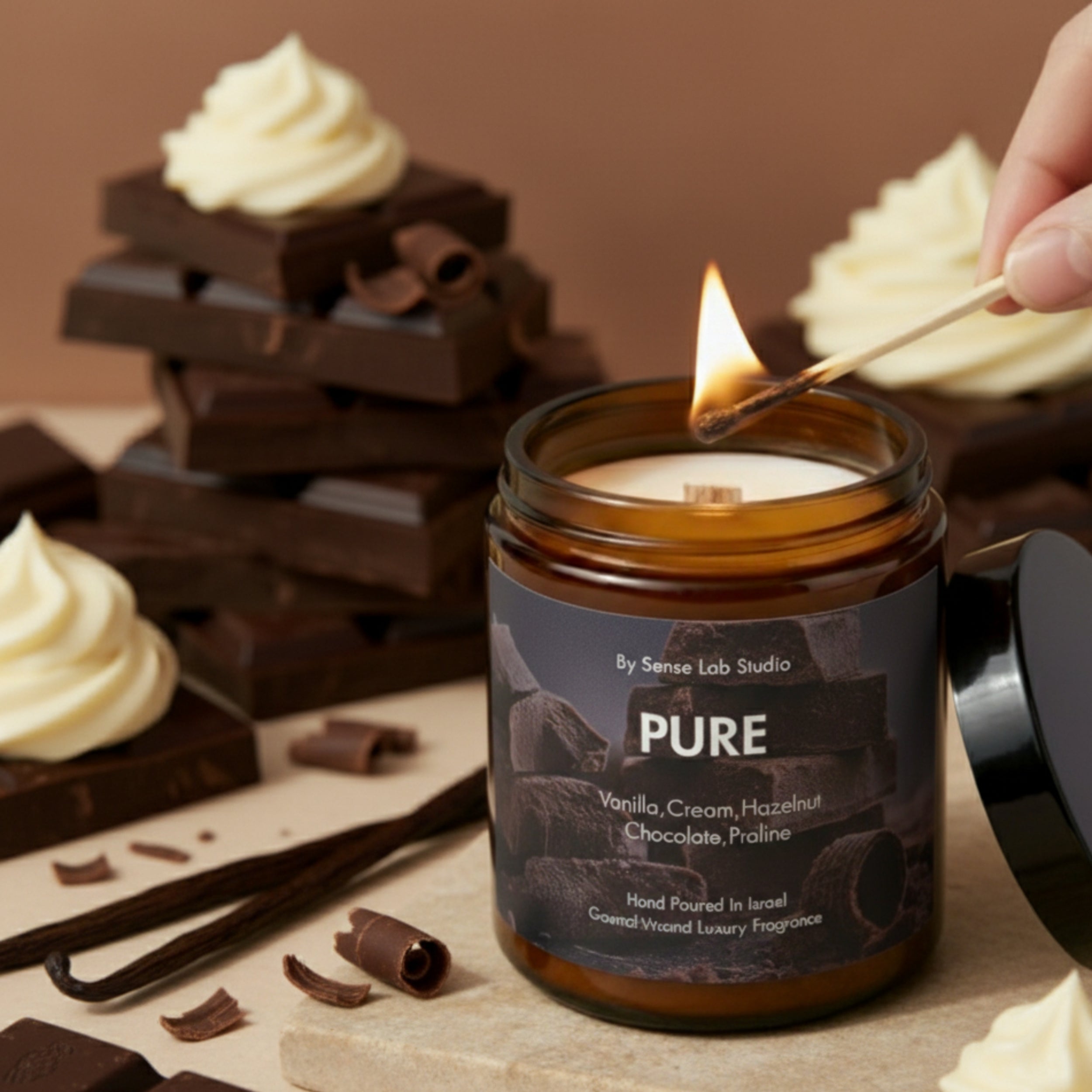 PURE - נר ריחני איכותי בניחוח שוקולד | 100% שעוות סויה