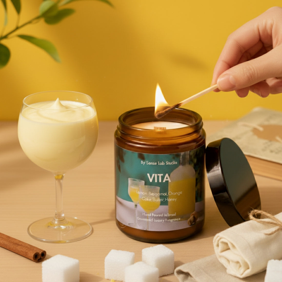 VITA - נר ריחני איכותי בניחוח ליקר לימון | 100% שעוות סויה