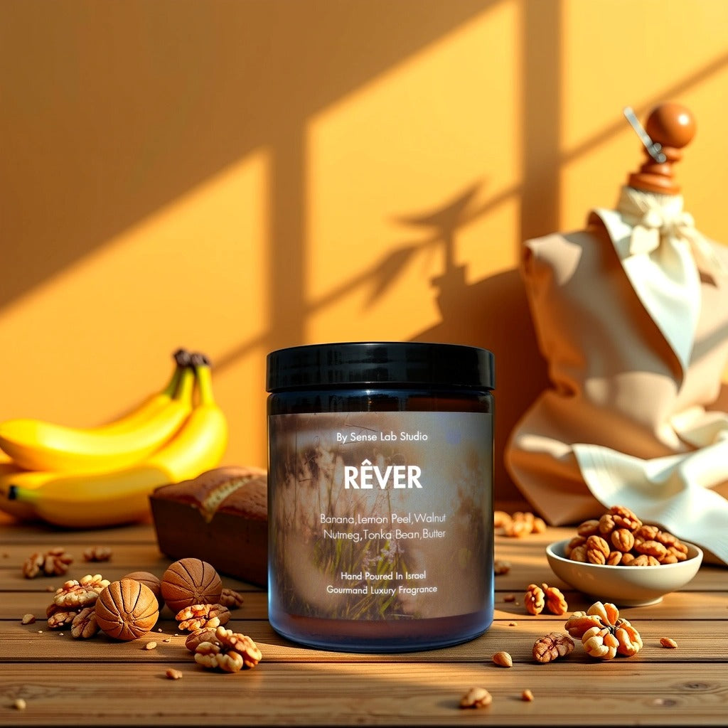 Rêver - נר ריחני איכותי בניחוח לחם בננה | 100% שעוות סויה
