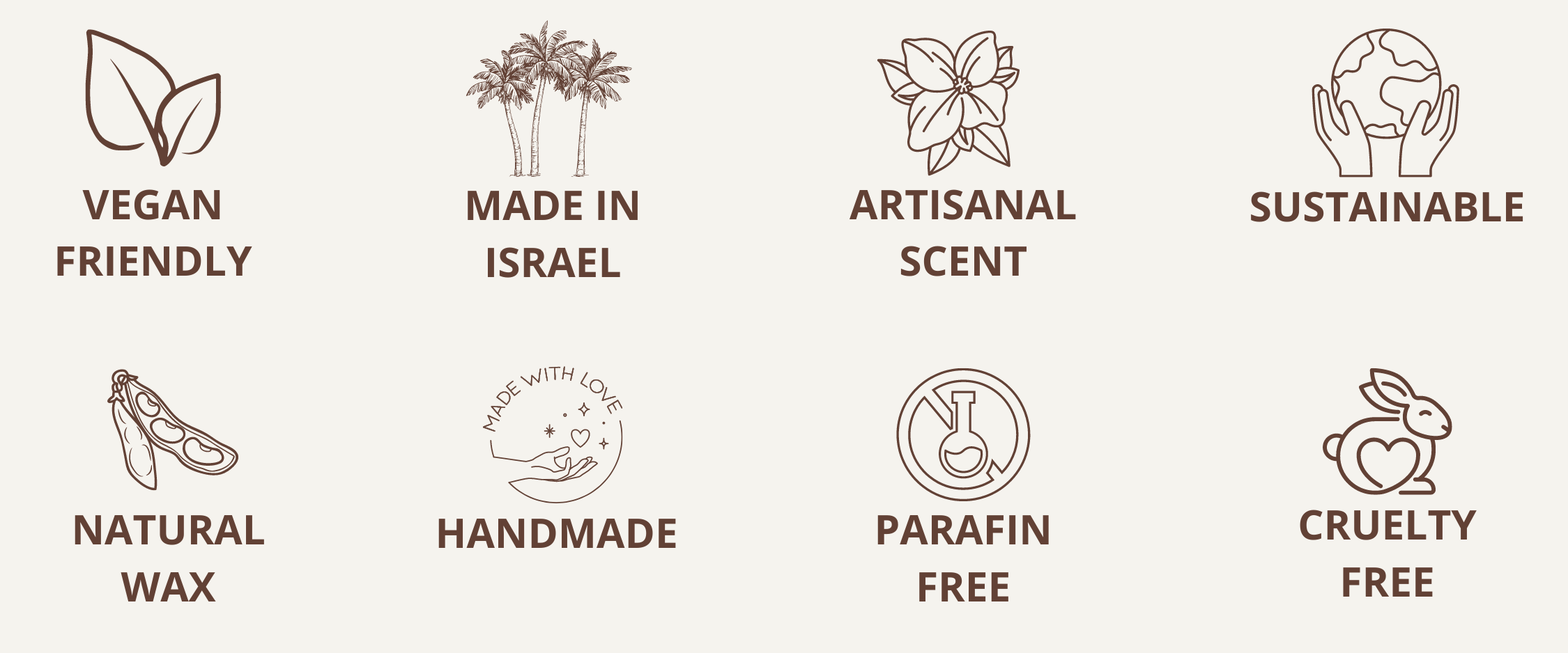 parafin free / natural wax   / vegan friendly / made in israel / handmade/ arisanal scent / sustainable banner