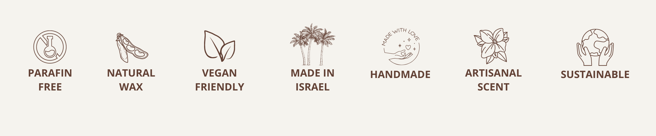 parafin free / natural wax   / vegan friendly / made in israel / handmade/ arisanal scent / sustainable banner