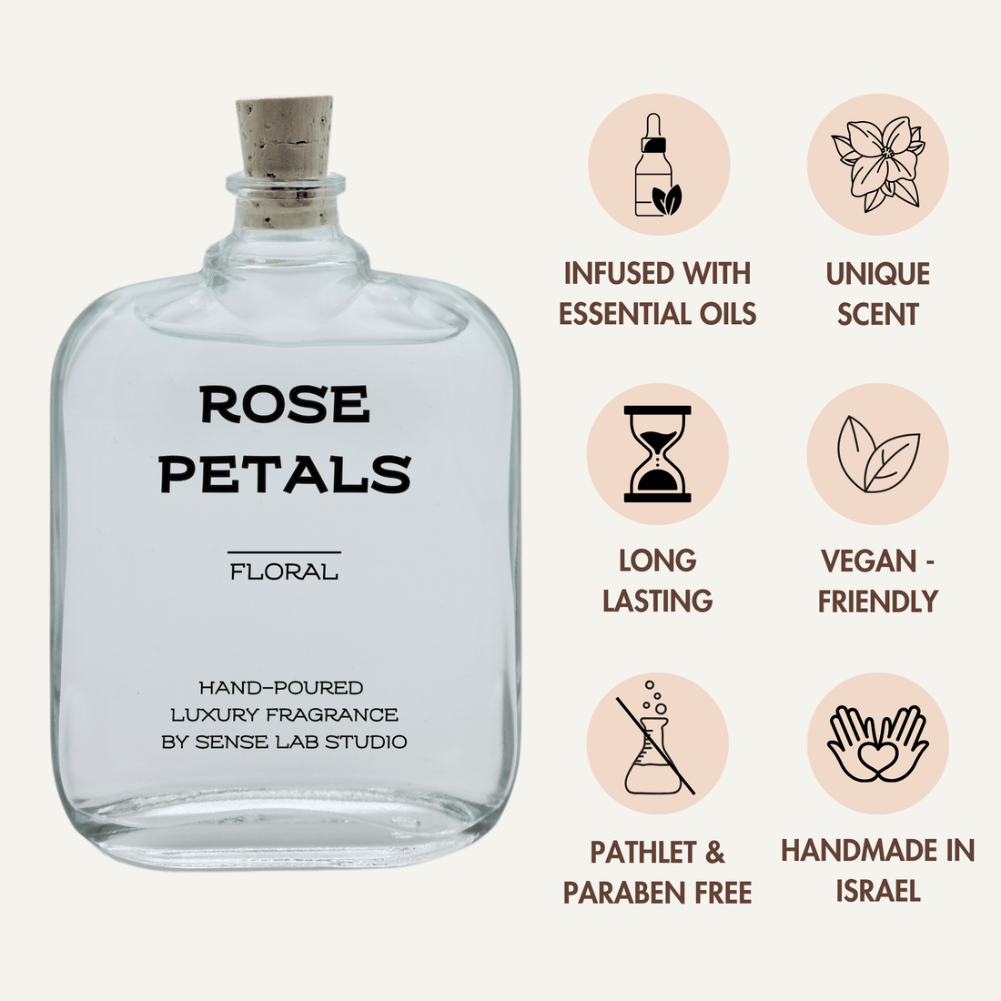 Rose Petals - מפיץ ריח (דיפיוזר) Reed Diffusers sense lab studio