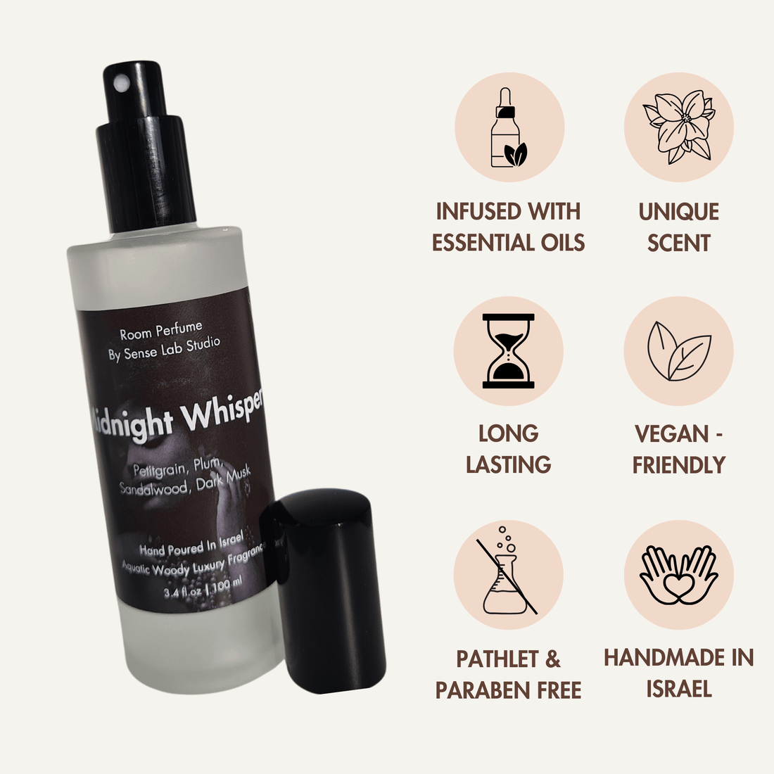 Midnight Whisper - מבשם חלל מרוכז Room Spray sense lab studio