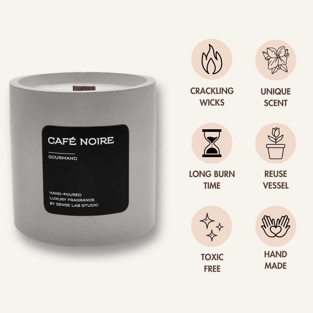 Café-Noire  - נר ריחני בכלי בטון scnted candle sense lab studio