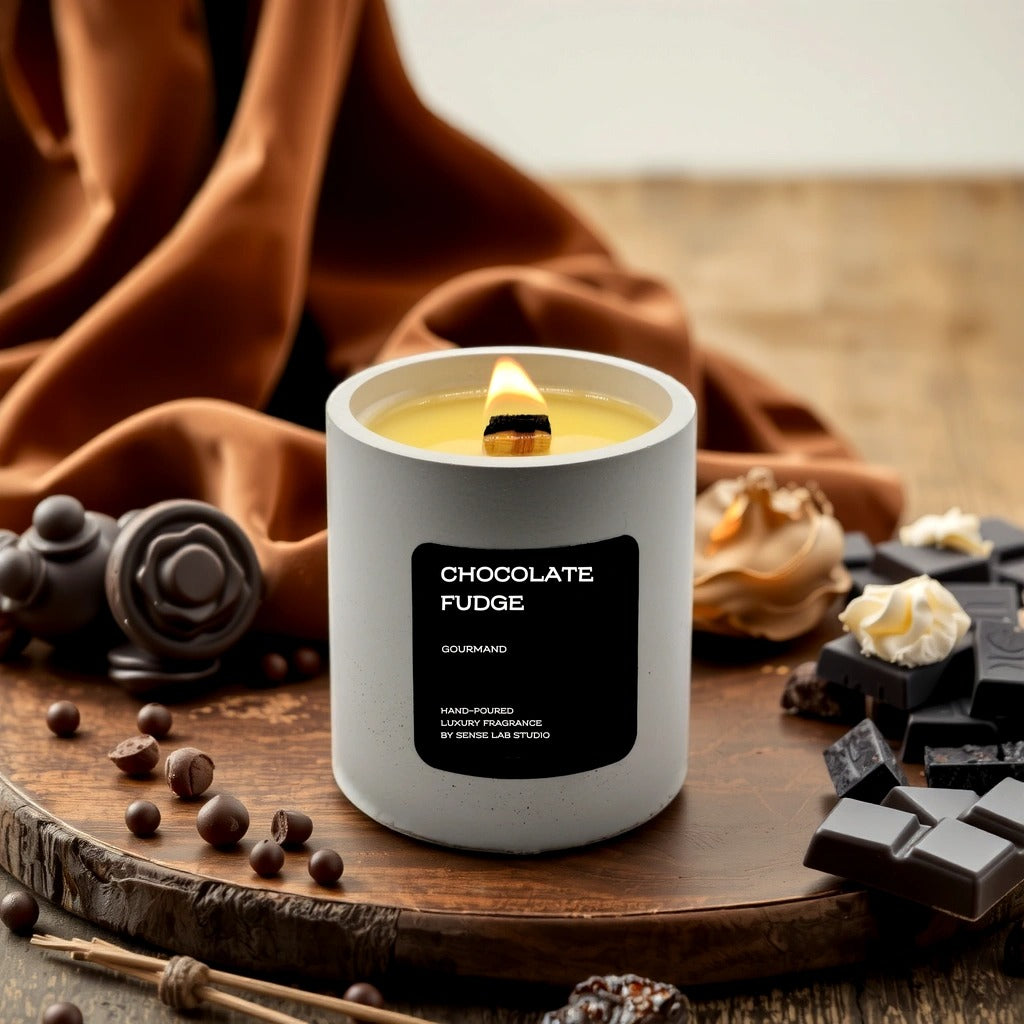 Chocolate Fudge - נר ריחני בכלי בטון scnted candle sense lab studio